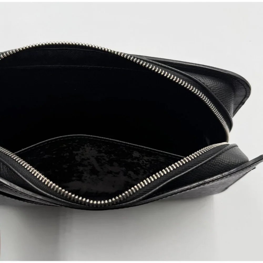 Authentic Louis Vuitton Taiga Baikal Clutch Bag Women Black Logo Genuine Leather